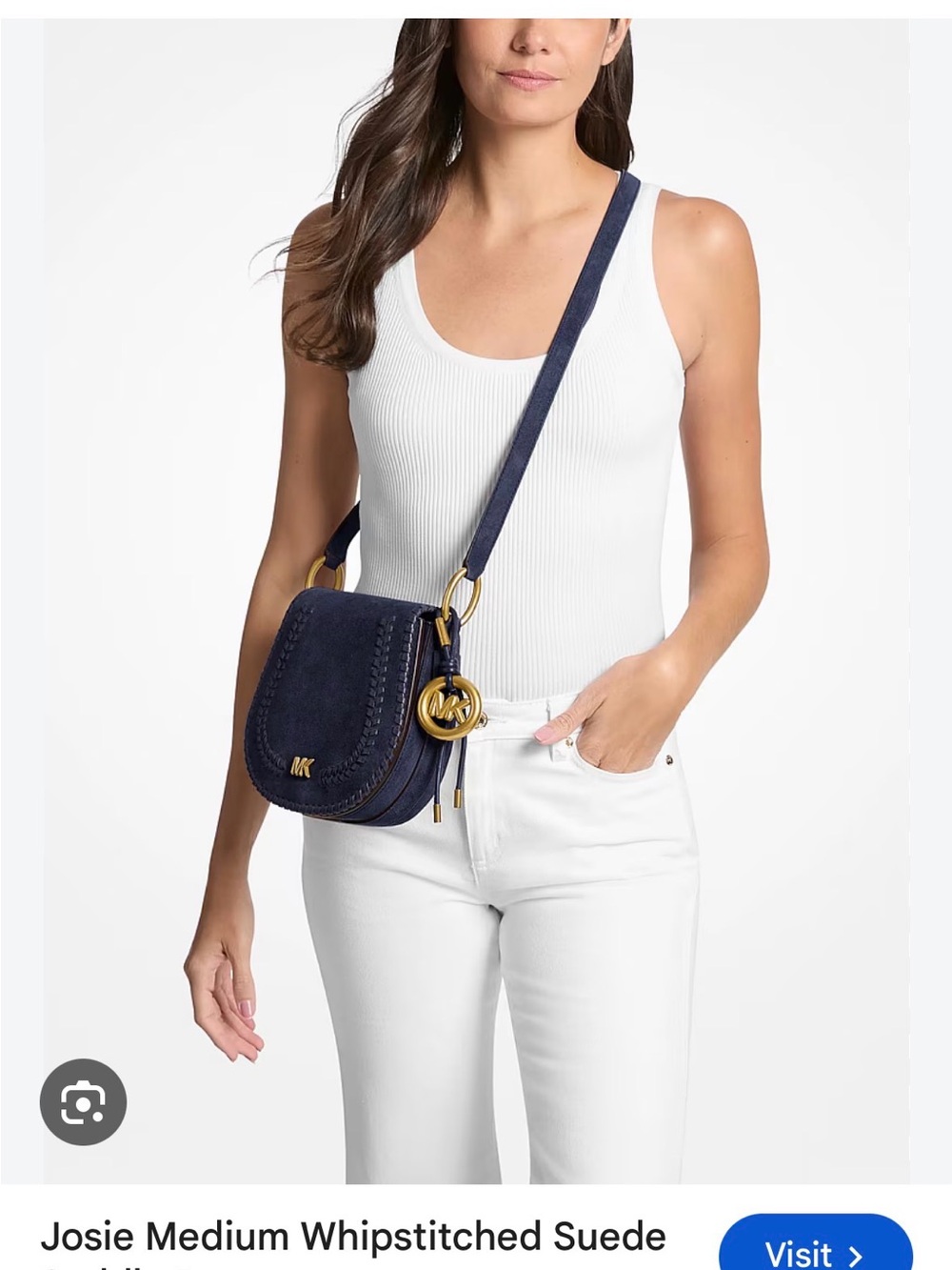 Michael Kors Josie Medium navy suede saddle crossbody (not outlet)